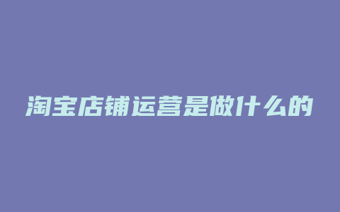 淘宝店铺运营是做什么的