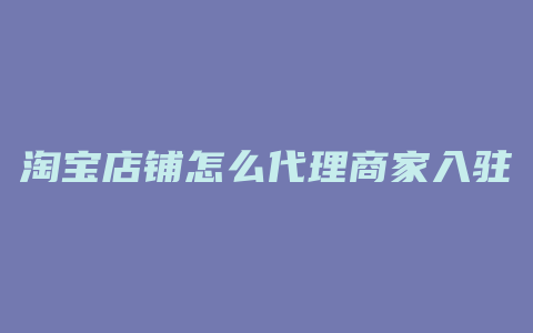 淘宝店铺怎么代理商家入驻