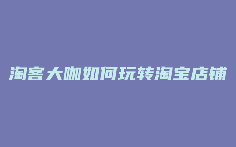 淘客大咖如何玩转淘宝店铺